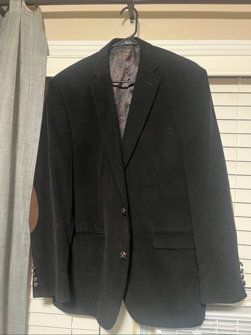 Lauren Ralph Lauren Black Corduroy Sport Coat with Brown Elbow Patches